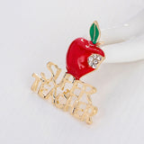 Fashion Exquisite Red Apple Rhinestone SUPER TEACHER Brooch Pins For Christmas Eve Women &amp; Girls Wedding Jewelry Christmas Gift